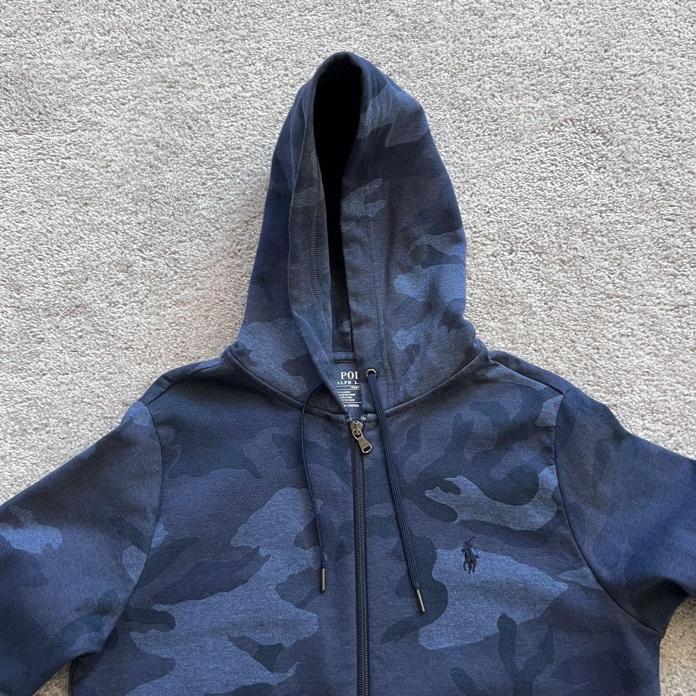 Polo Ralph Lauren Double Knit Camo Hoodie Mens Small Blue Full Zip Performance - Picture 5 of 14
